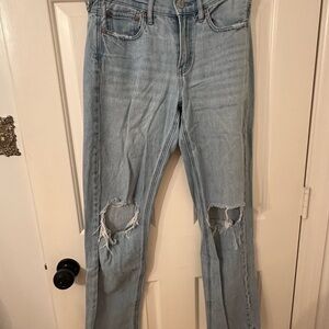 American Eagle Outfitters Light Blue Ripped Straight Leg Jeans